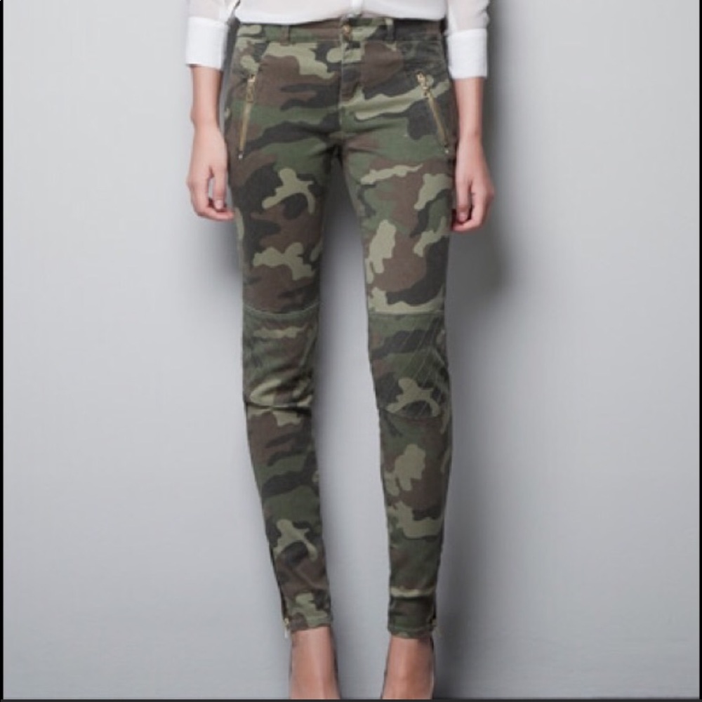 Zara Basic Camouflage Moto Skinny Jeans 6 EUC